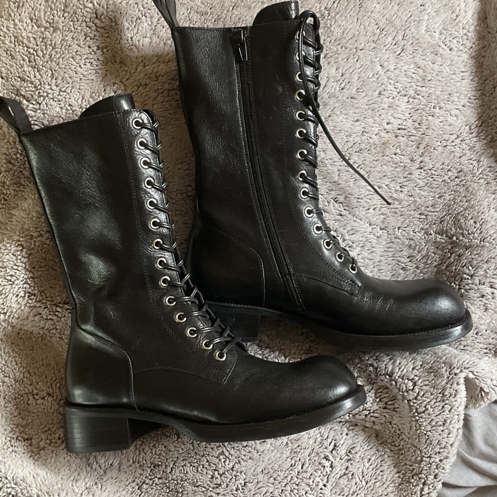 Free People Black Leather Combat Boots